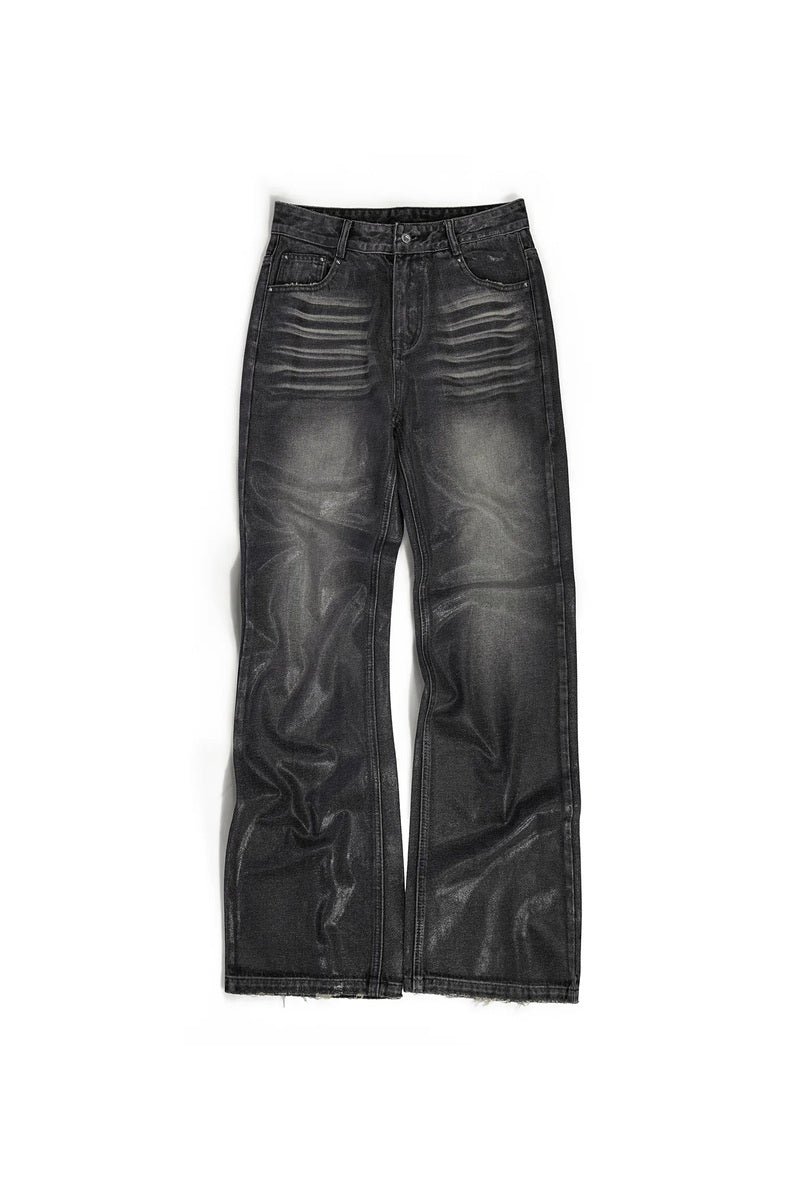 Faded Waxed Flared Jeans