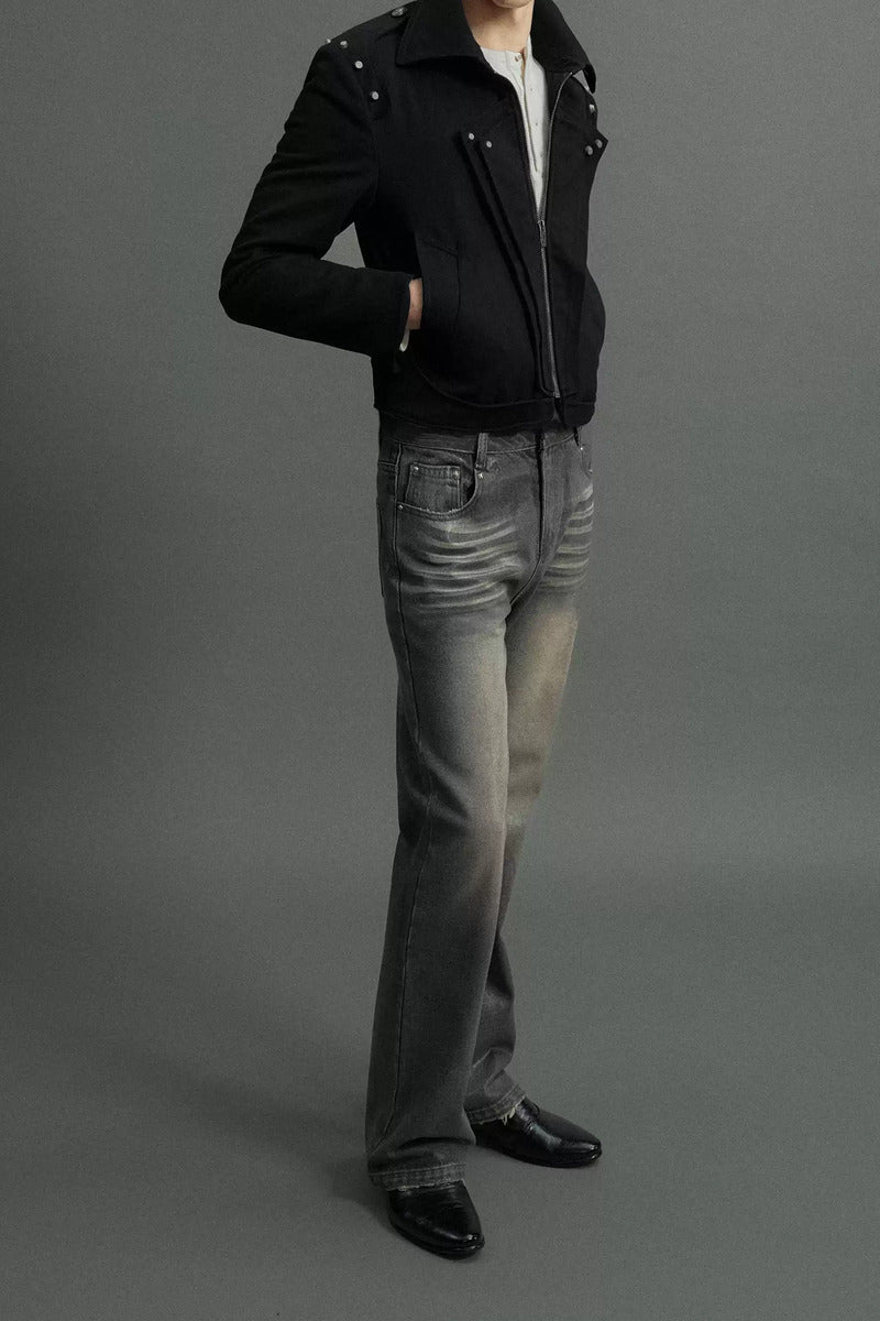 Faded Waxed Flared Jeans