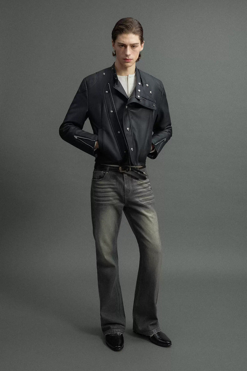 Faded Waxed Flared Jeans