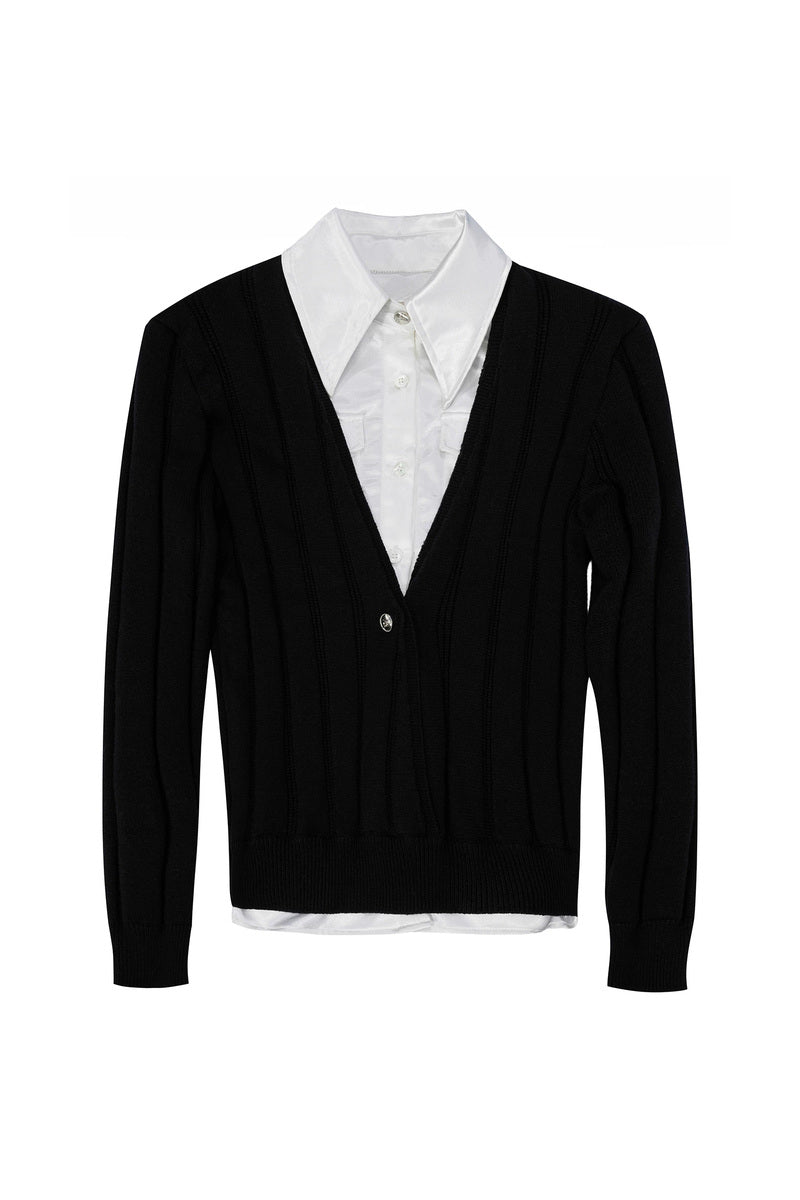 Satin Collar Layered Sweater