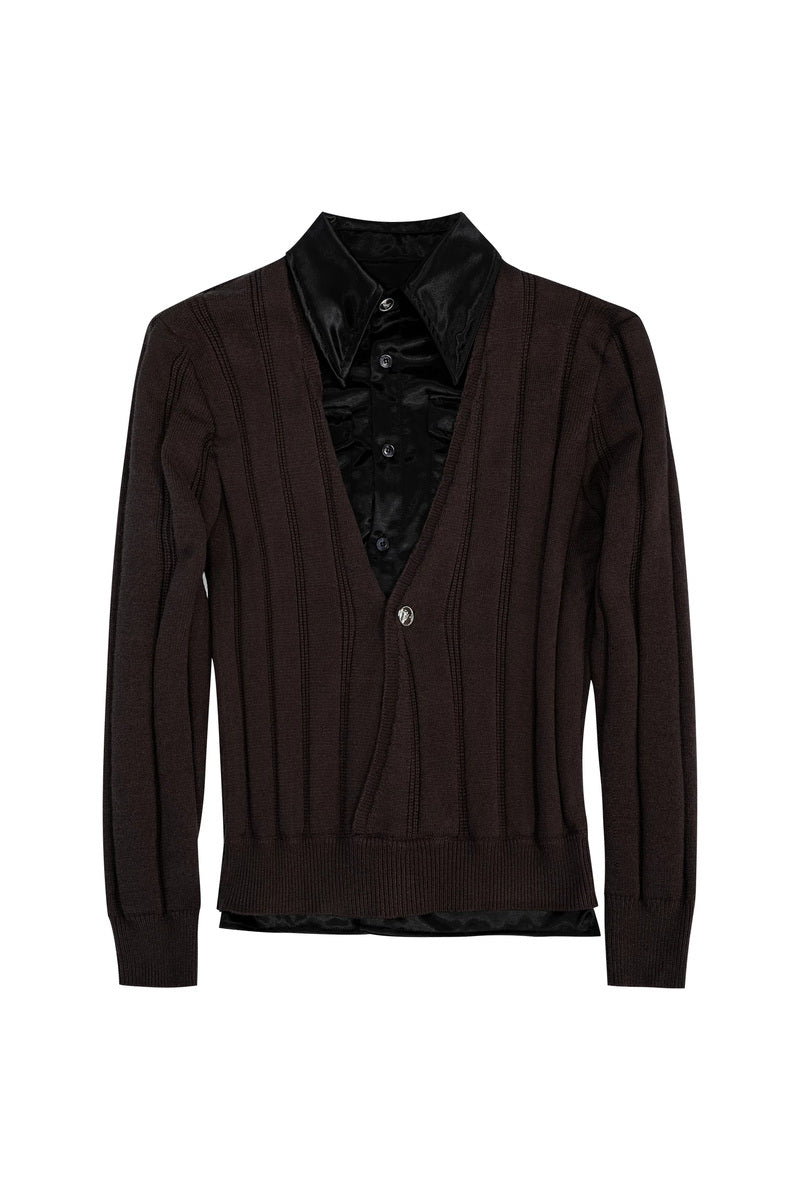 Satin Collar Layered Sweater