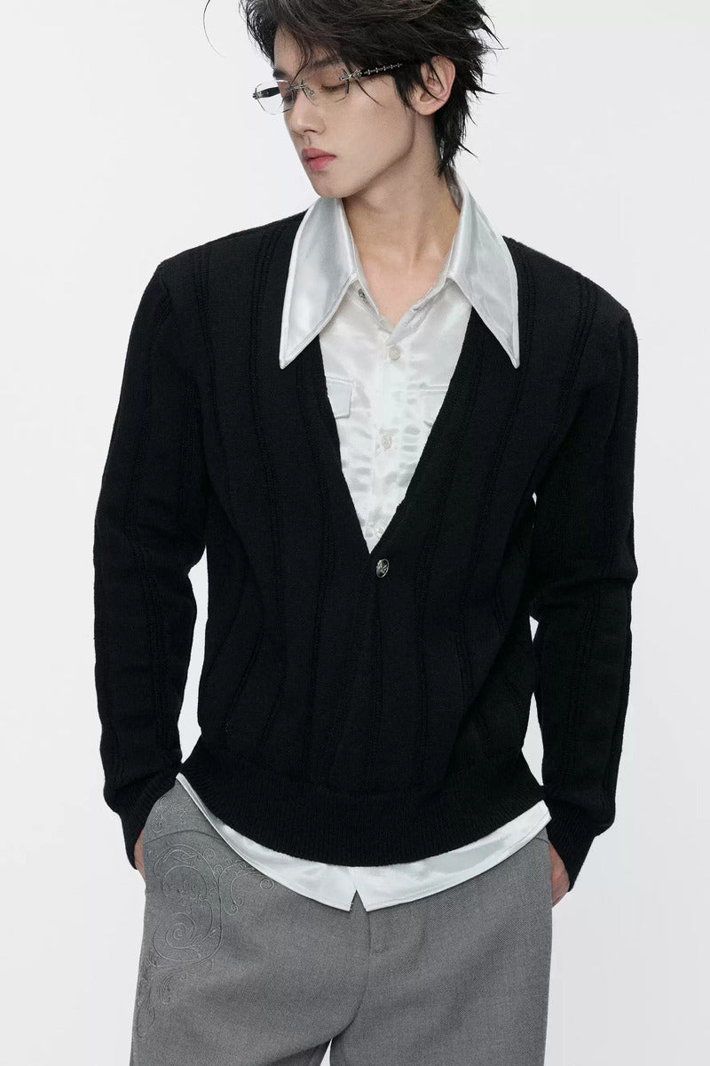 Satin Collar Layered Sweater