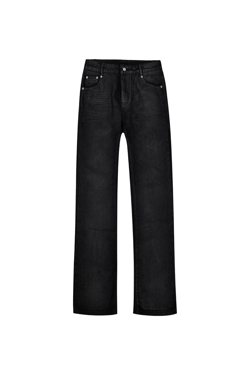 Whiskered Waxed Flared Jeans