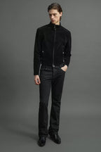 Whiskered Waxed Flared Jeans