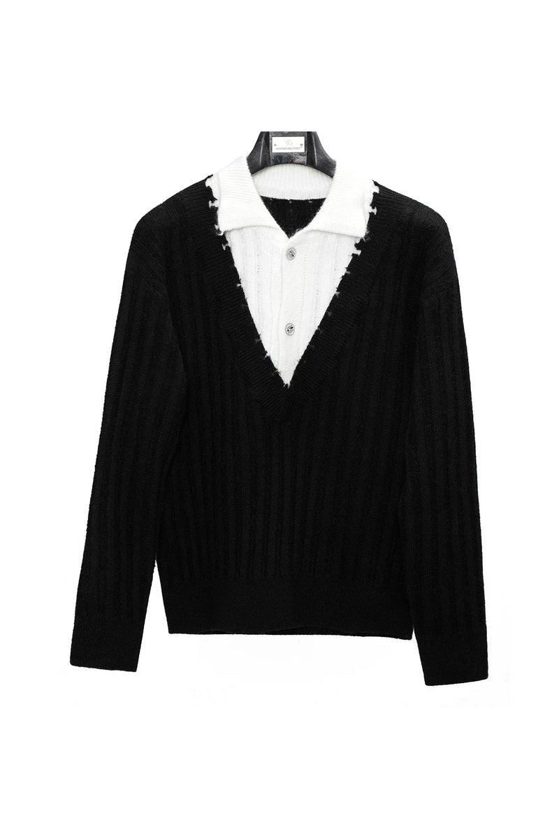 Layered Ribbed Wool Blend Sweater