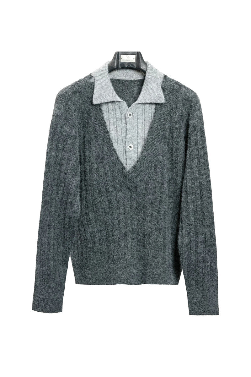 Layered Ribbed Wool Blend Sweater