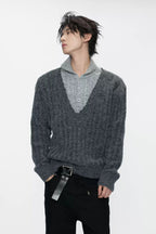 Layered Ribbed Wool Blend Sweater