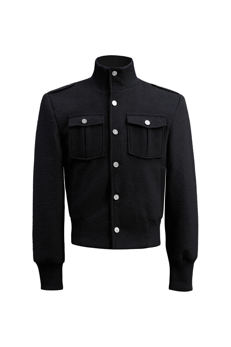Textured Wool Blend Utility Jacket