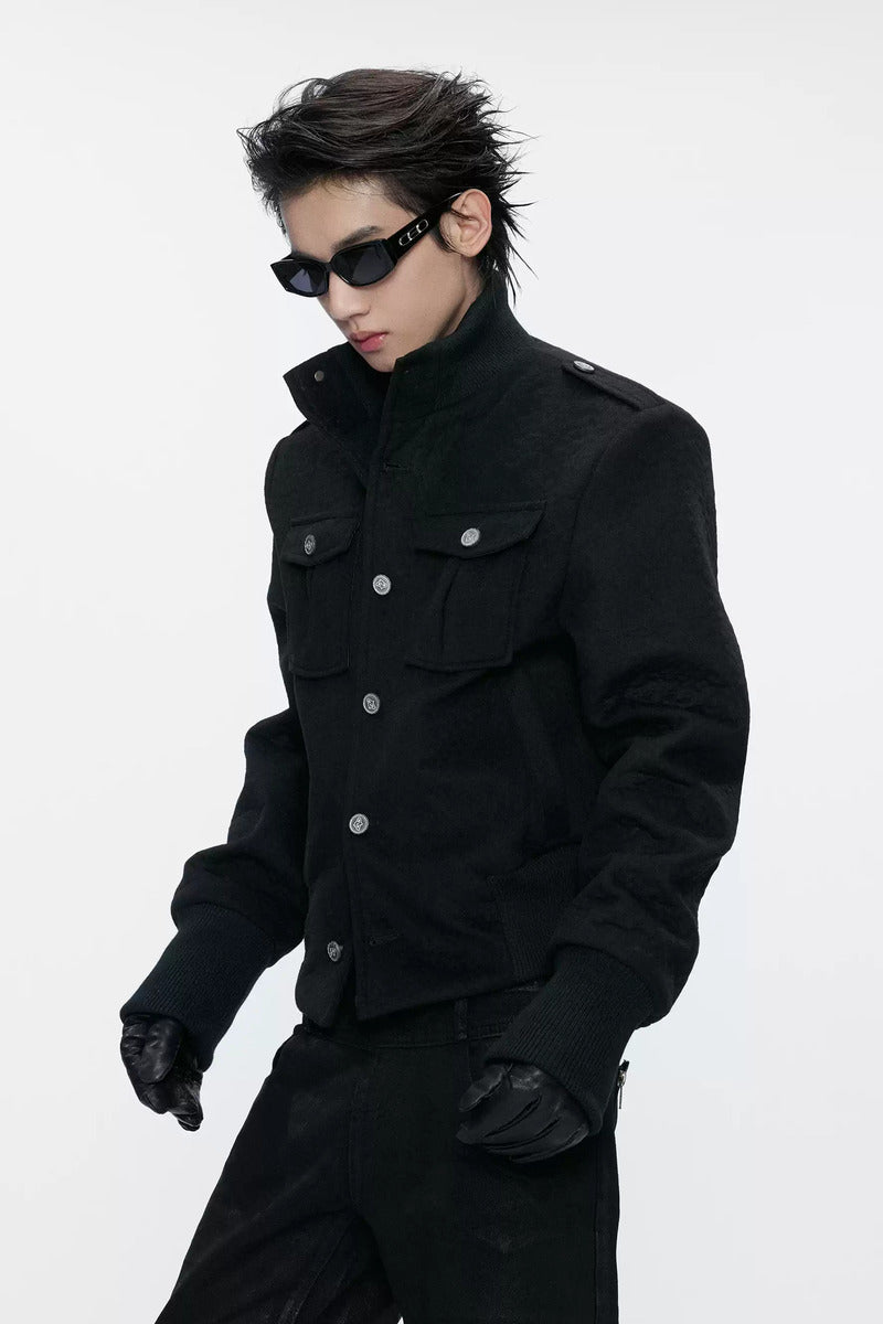 Textured Wool Blend Utility Jacket