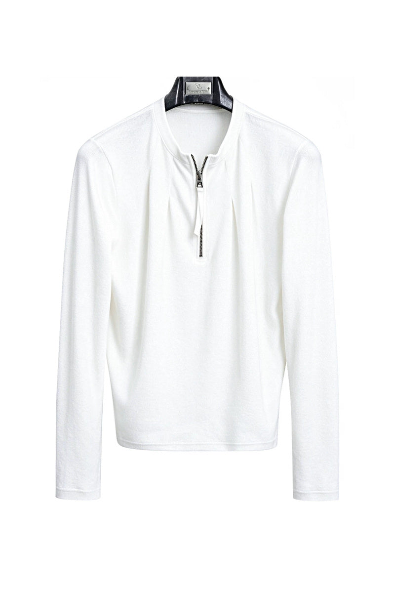 Pleated Half Zip Henley Top