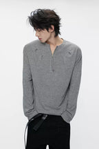 Pleated Half Zip Henley Top