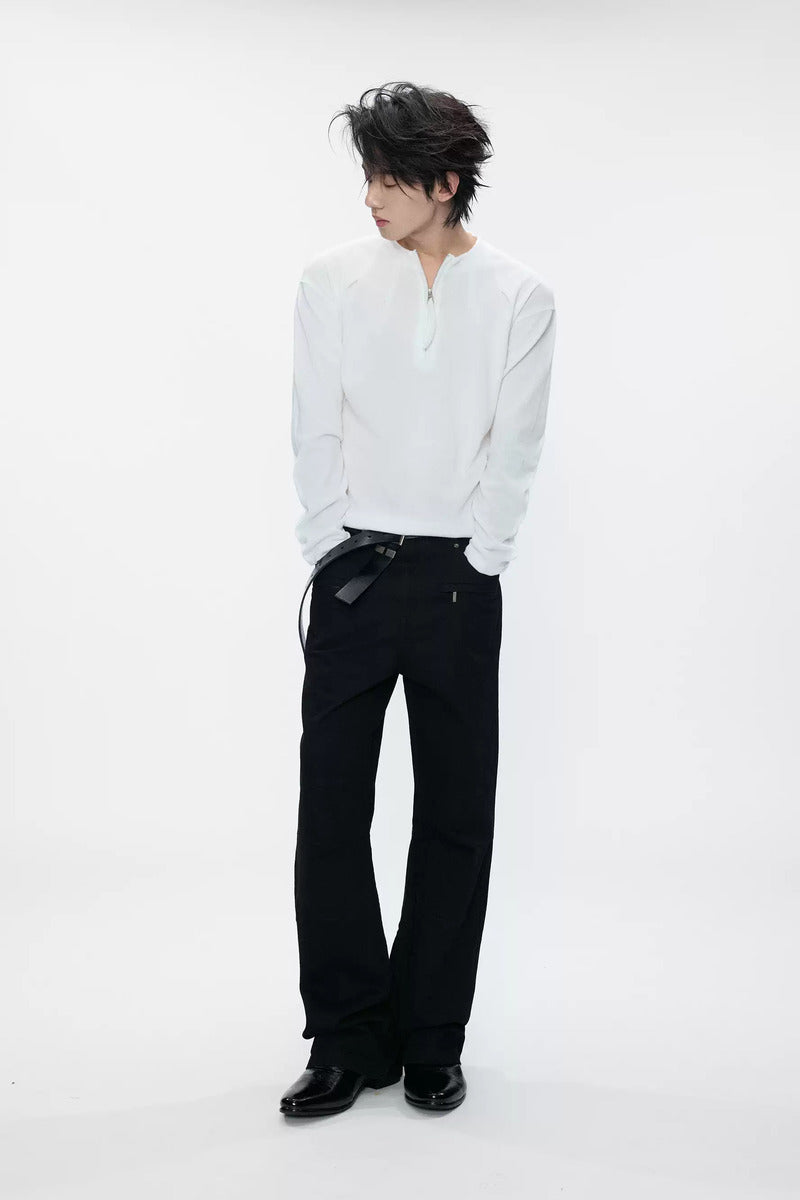 Pleated Half Zip Henley Top