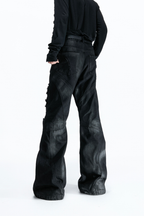 Waxed Distressed Flare Jeans
