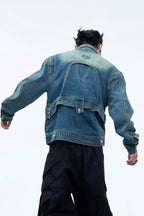Washed Deconstructed Strap Denim Jacket