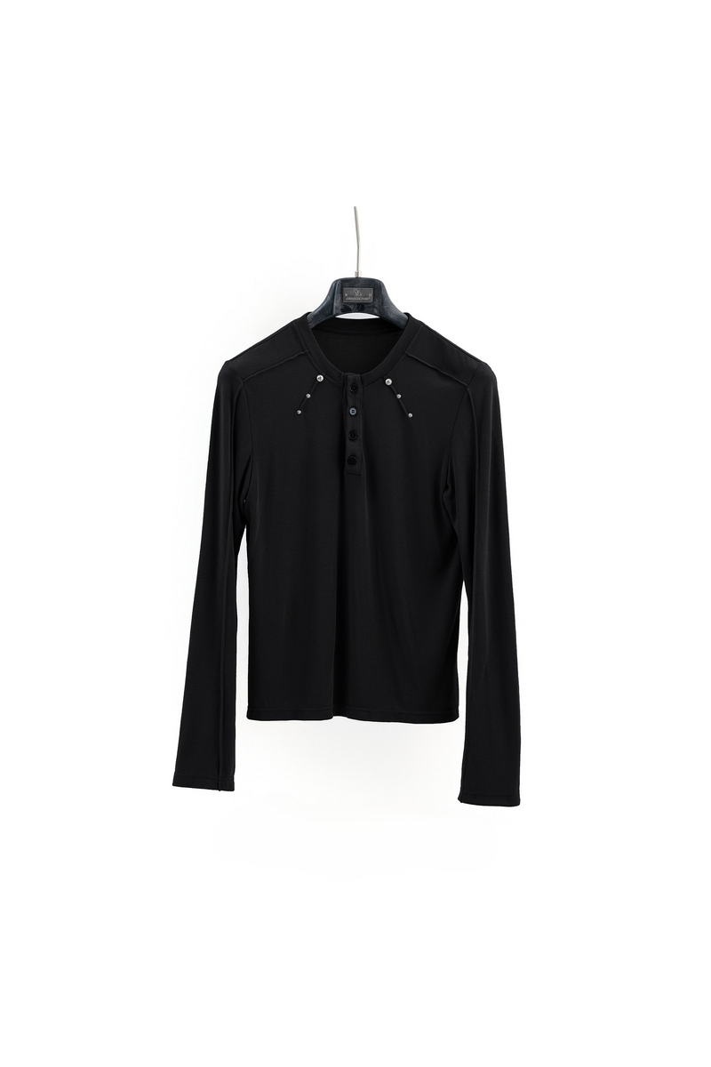 Studded Henley Long Sleeve