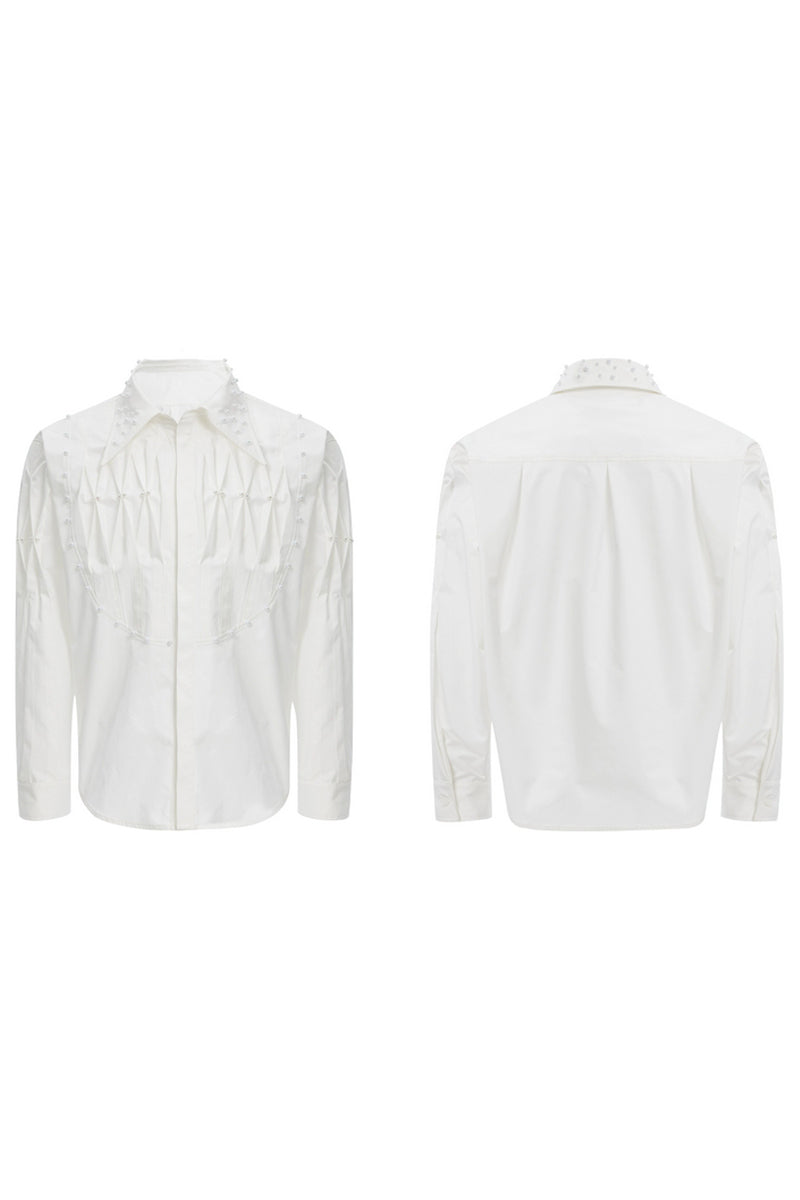 Pleated Pearl Accent Shirt