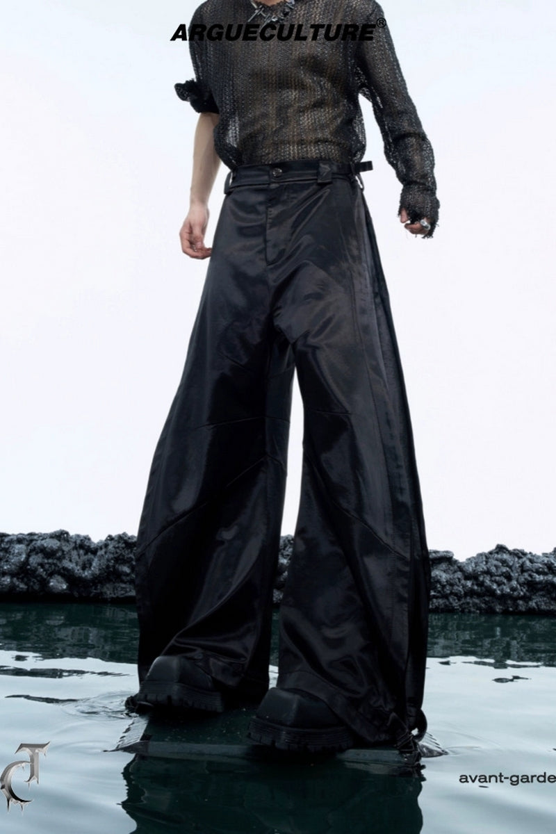 Glossy Liquid Scimitar Wide-Leg Pants