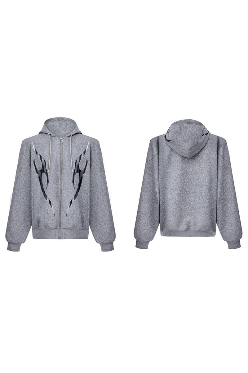 Metallic Flame Print Hoodie Relaxed Set