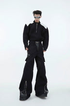 Patchwork Knit Sweater with Metal Zipper