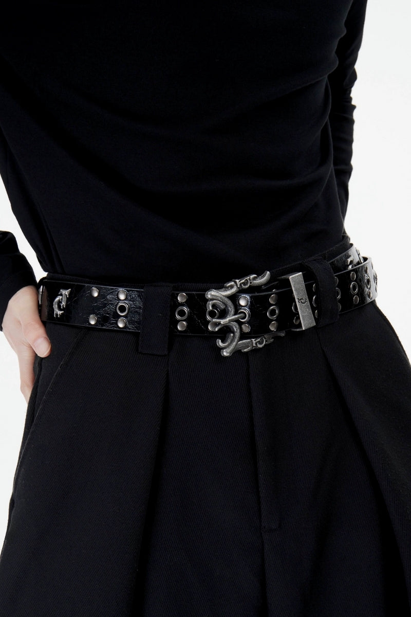 Vintage Metal Logo Studded Belt