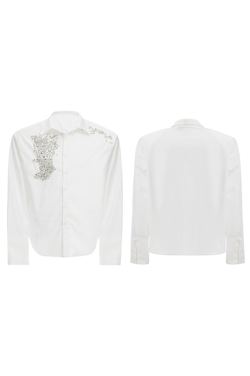 Rhinestone Embellished White Shirt