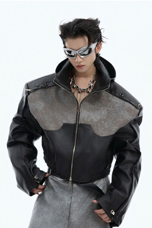 Asymmetrical Studded Punk Leather Jacket