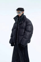 Layered PU Leather Puffer Jacket