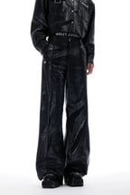 Metal Button Snake Texture Pants