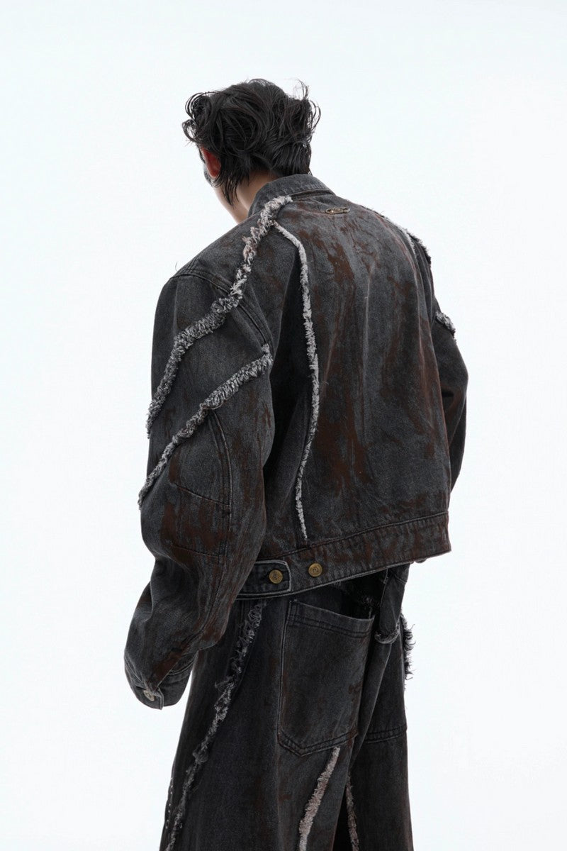 Distressed Denim Jacket and Cargo Jeans Set