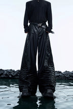Matte PU Leather Crinkle Straight Pants