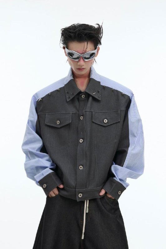 Asymmetrical Studded Oversized Jacket Shirt