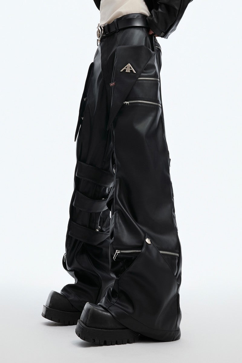 Punk Multi-Strap Metal Detail Leather Pants