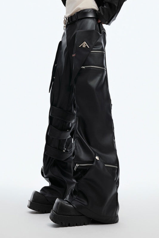 Punk Multi-Strap Metal Detail Leather Pants