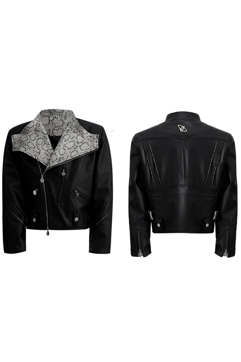 Snake Print PU Biker Jacket