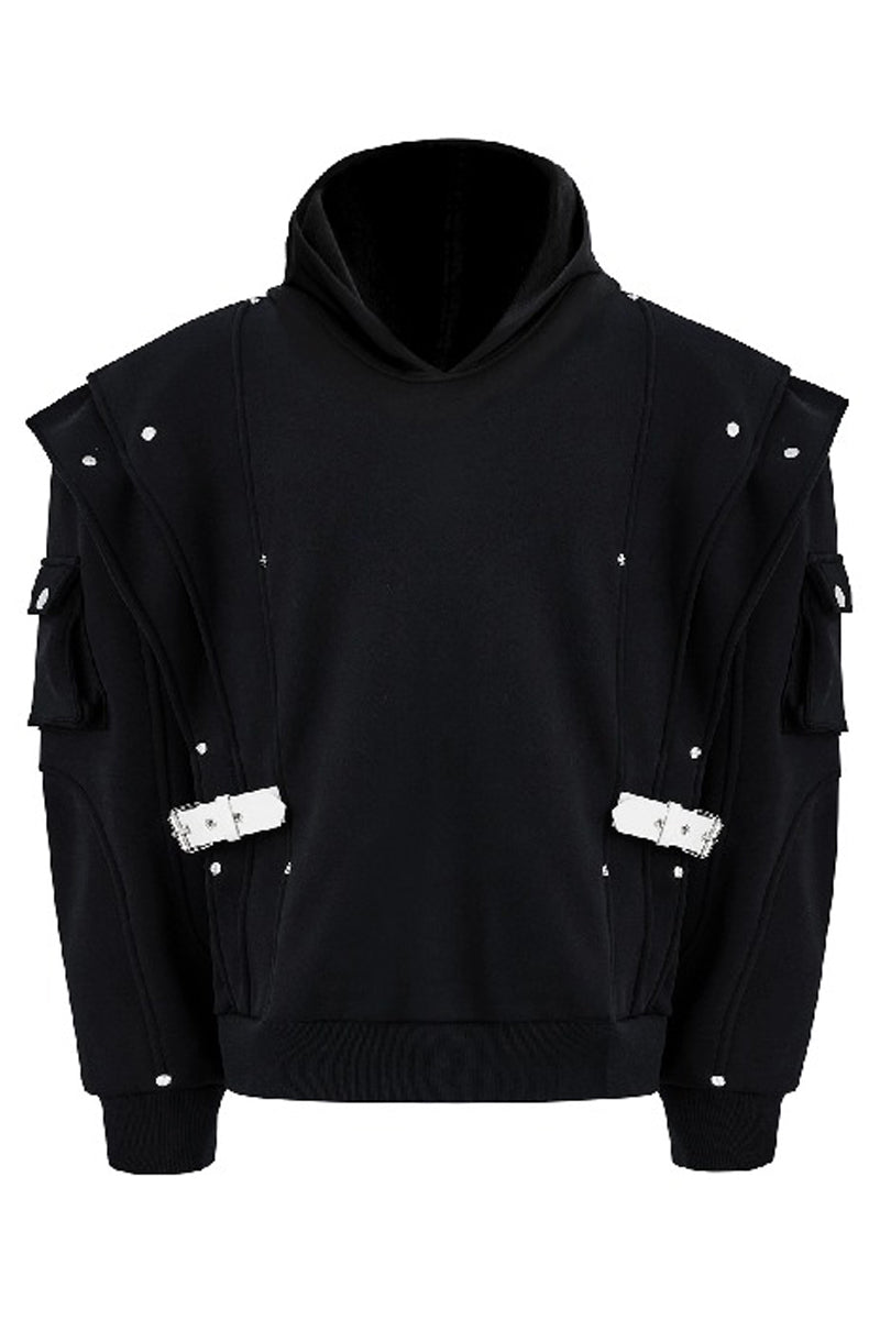 Double-Layer Studded Hooded Sweatshirt