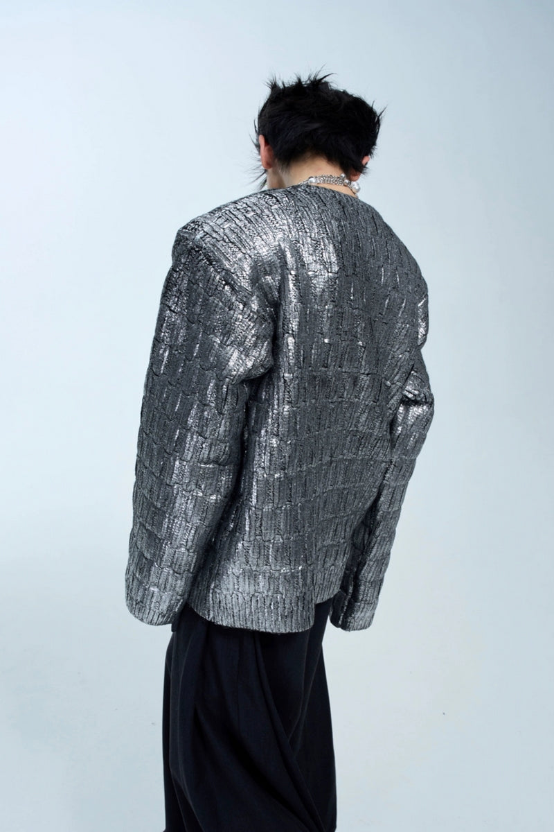 Metallic Coated Textured Knit Sweater