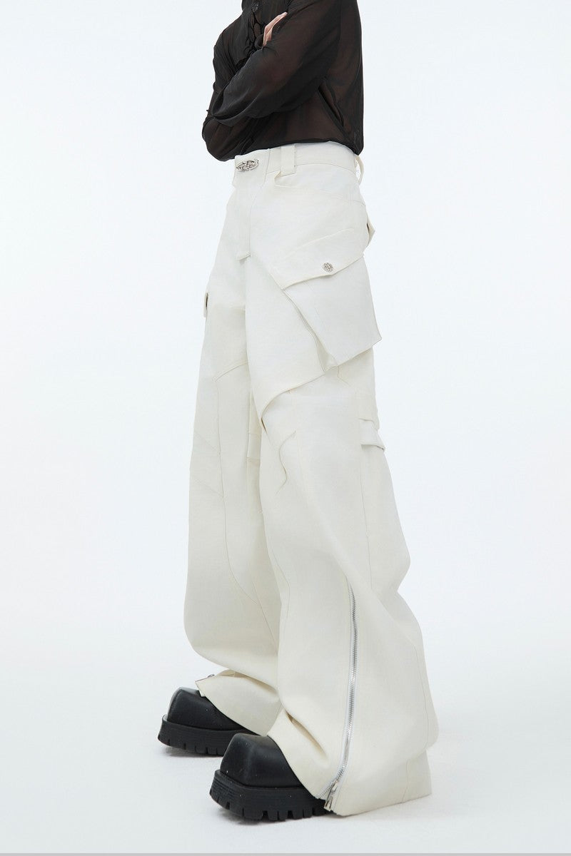 PU Leather Patchwork Cargo Trousers