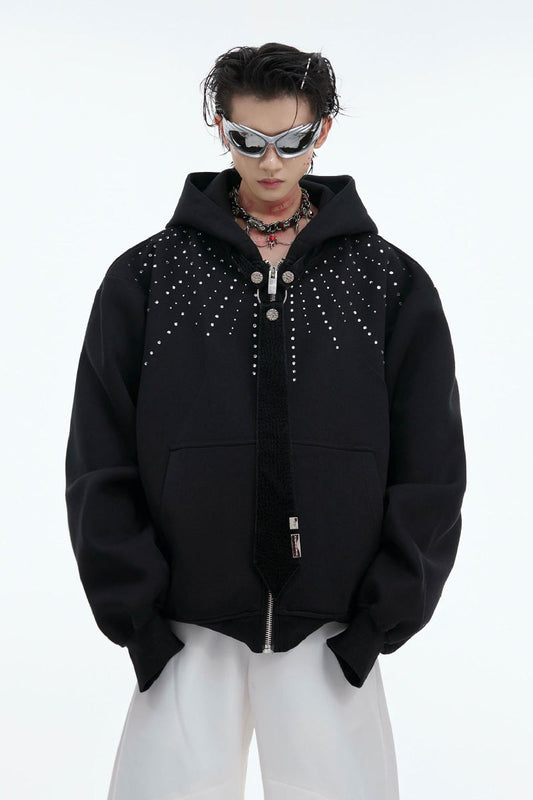 Detachable Tie Rhinestone Hooded Sweatshirt