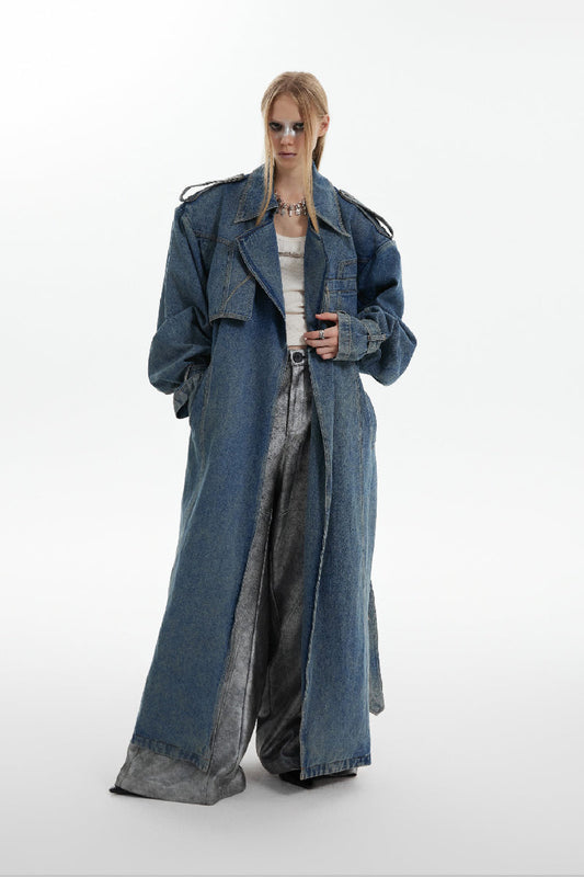 Washed Double-Breasted Denim Coat