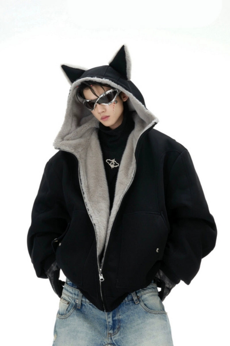 Reversible Faux Fur Hooded Ears Jacket