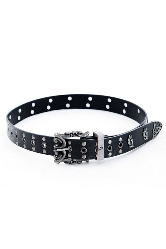 Vintage Metal Logo Studded Belt