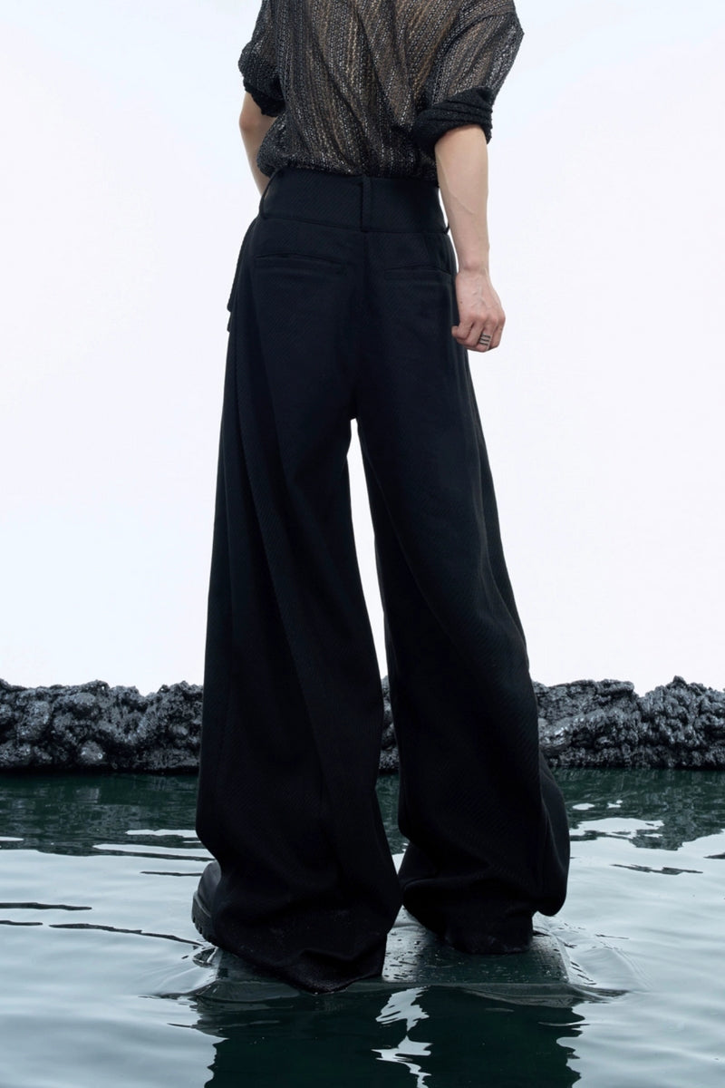 Double-Belt Wool Wide-Leg Trousers