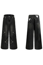 Metal Button Patchwork Straight-Leg Jeans