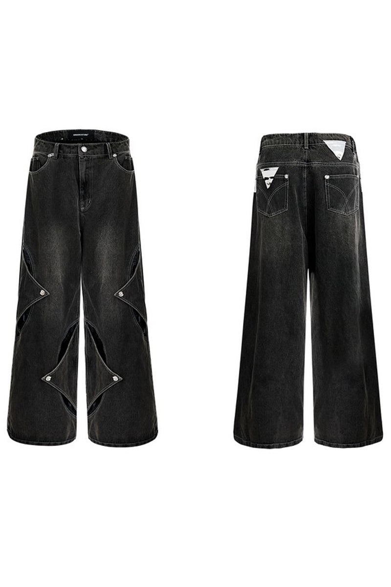 Metal Button Patchwork Straight-Leg Jeans