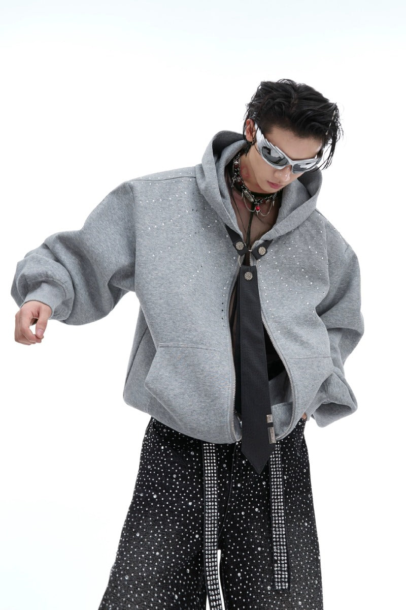 Detachable Tie Rhinestone Hooded Sweatshirt