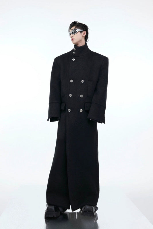 Metal Clasp Oversized Wool Overcoat