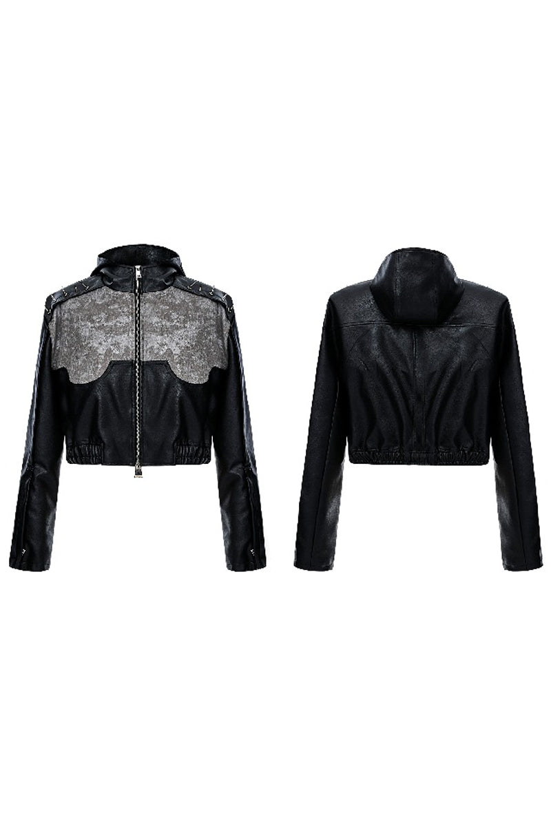 Asymmetrical Studded Punk Leather Jacket