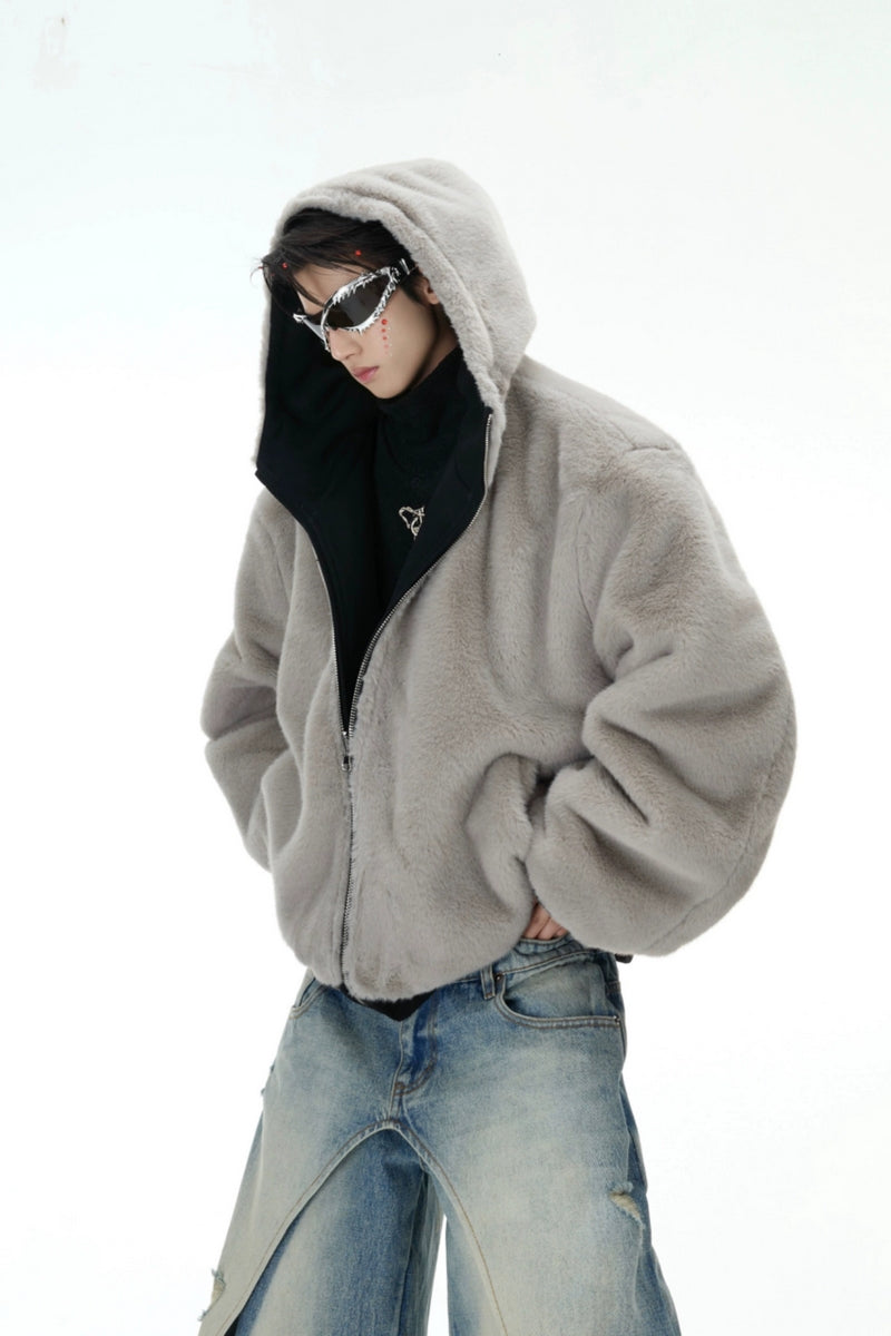 Reversible Faux Fur Hooded Ears Jacket