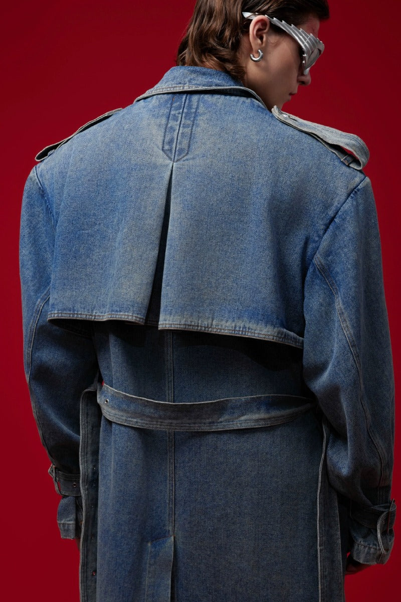 Washed Double-Breasted Denim Coat