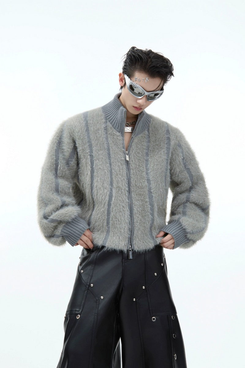 Faux Mink Turtleneck Short Knit Sweater